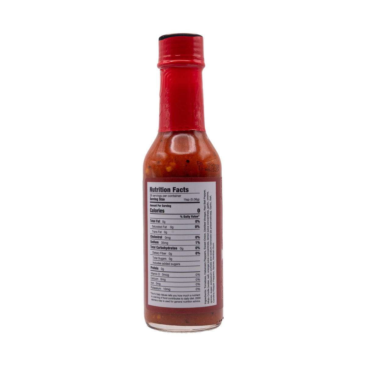 Nutrition Facts panel on a bottle of Barbaro Mojo Matanza Cuban hot sauce
