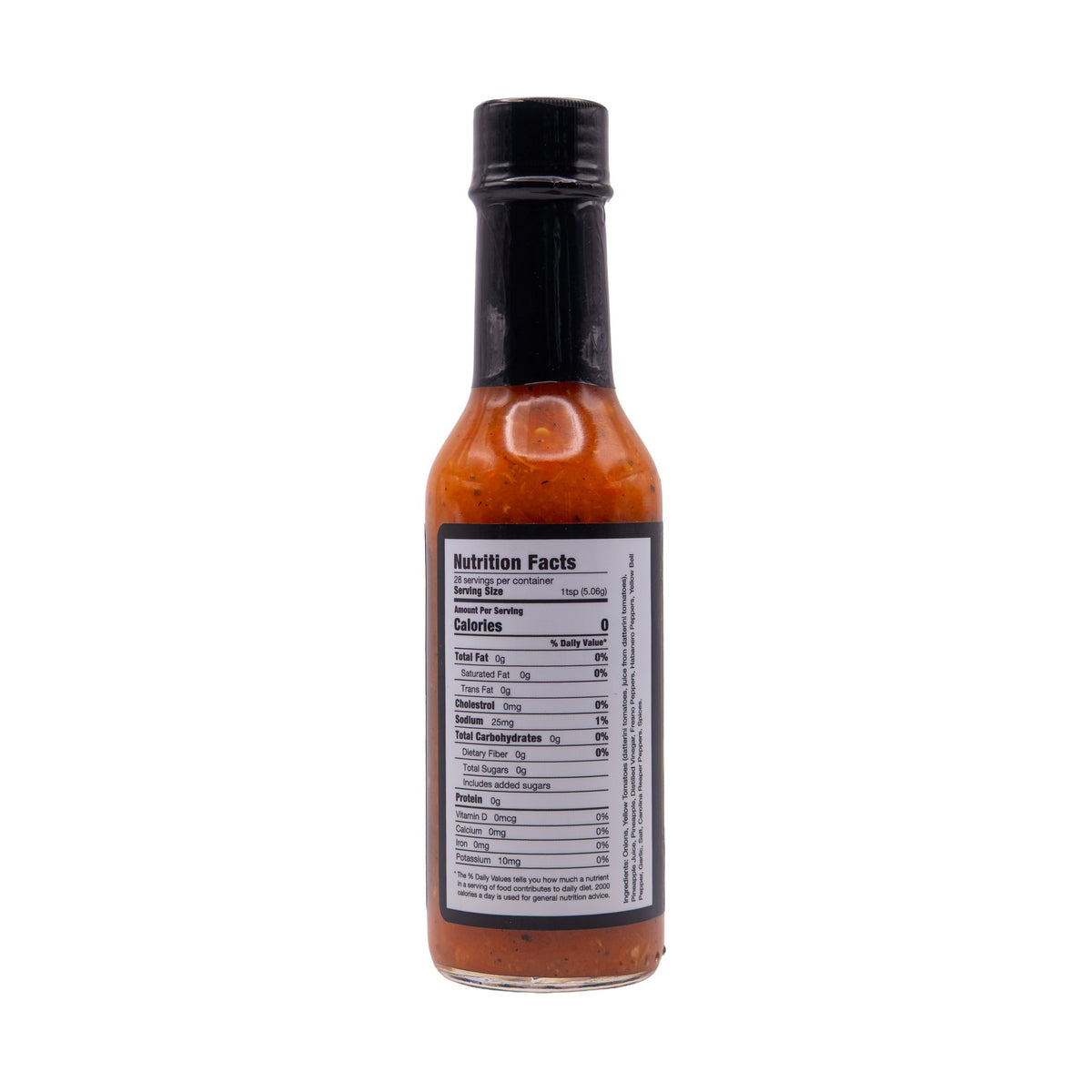 Nutrition Facts panel on a bottle of Barbaro Mojo Piñazo Cuban hot sauce